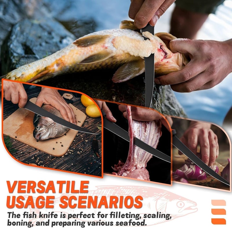 TAN REN Fillet Knife for Fish 9 inch, Flexible Fishing Knife for Filleting and Cleaning, Non-slip Handle Stainless Steel Filet Knives with Sheath, Fishing Gifts for Men - Image 4